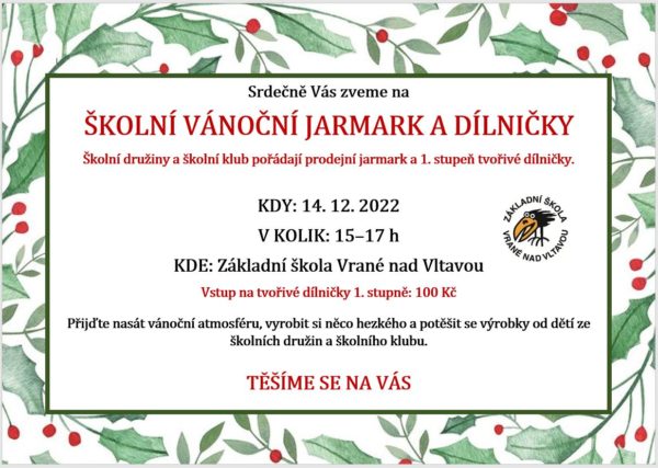 Školní vánoční jarmark a dílničky 14. 12. 2022